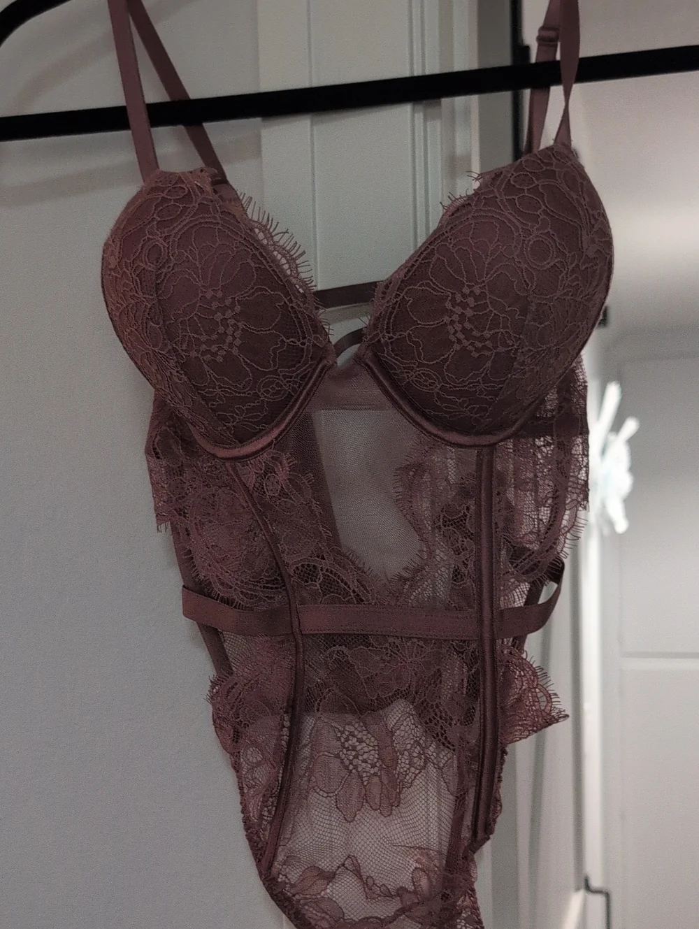 Victoria's Secret Mauve Lace Plunge Bodysuit